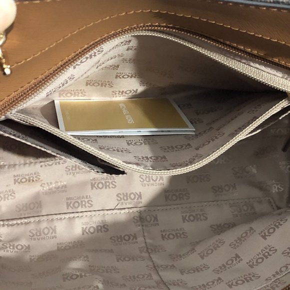 Michael Kors Jet Set Travel Brown Top Zip MK Signature Chain Tote Shoulder Bag - Picture 14 of 16